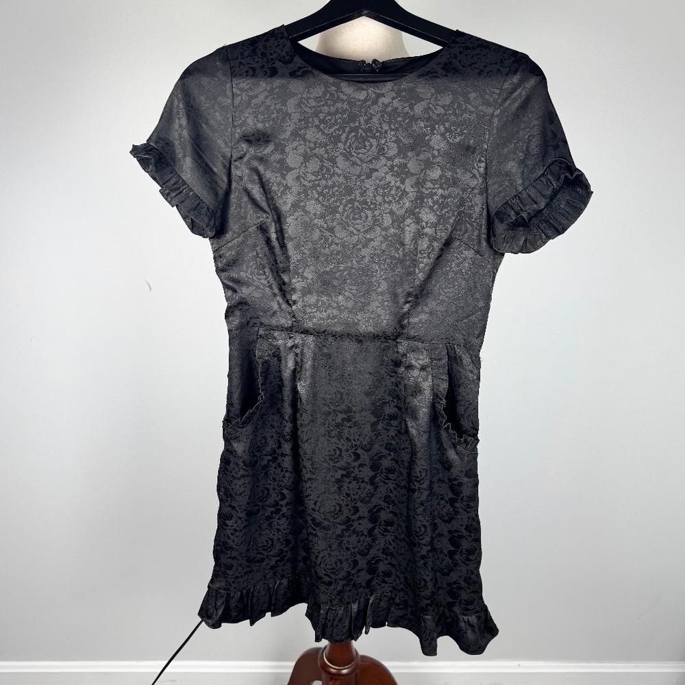 Lulus Cocktail Power Black Floral Embossed Satin Mini Dress - Picture 2 of 10
